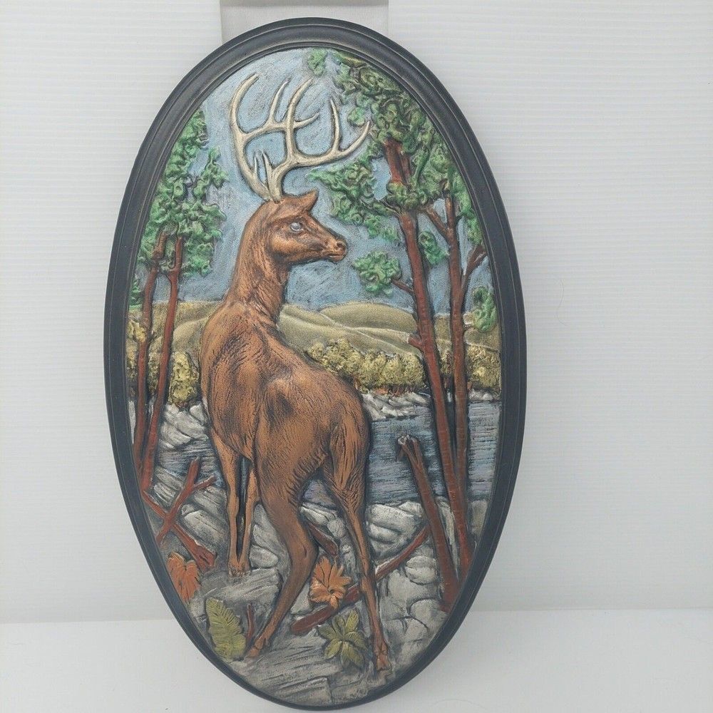 Holland Molds Vintage Ceramic Deer In Woods Stream Wall Decor Hanging Plaque